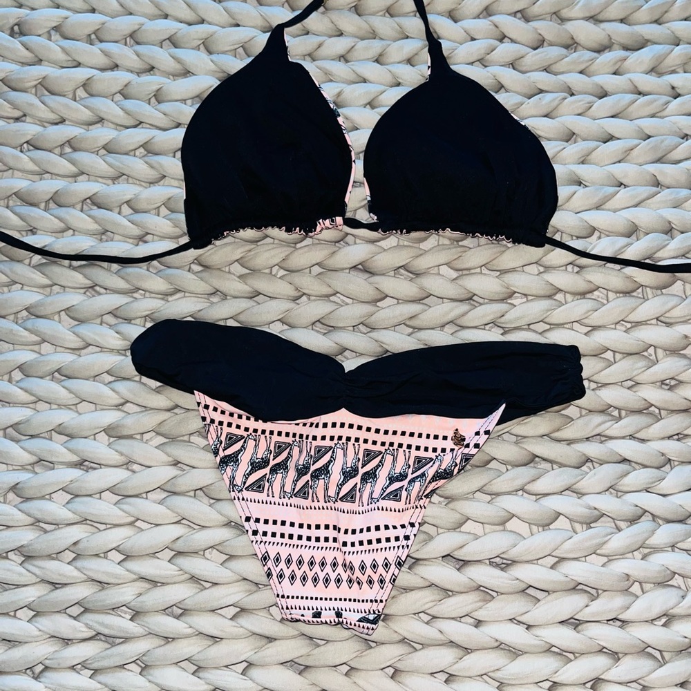 Guria Brazillian Boho Swimwear Pink and Black Elephant Print Bikini Set - Picture 8 of 12